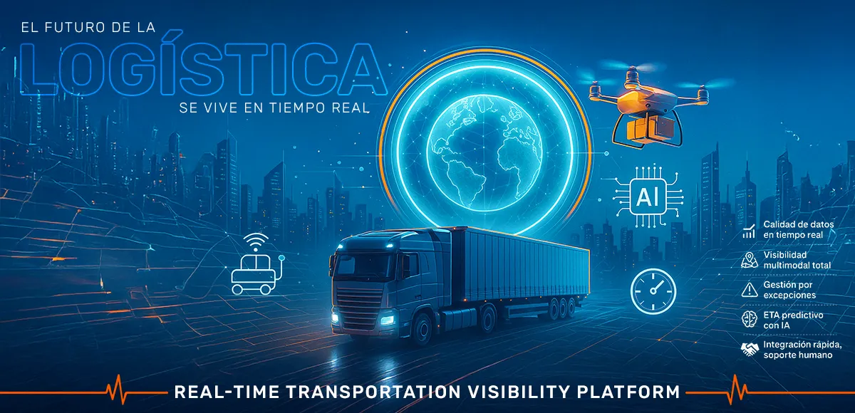 El futuro de la inteligencia artificial en logística con la Real-Time Transportation Visibility Platform de Recurso Confiable y la plataforma de visibilidad logística en tiempo real.
